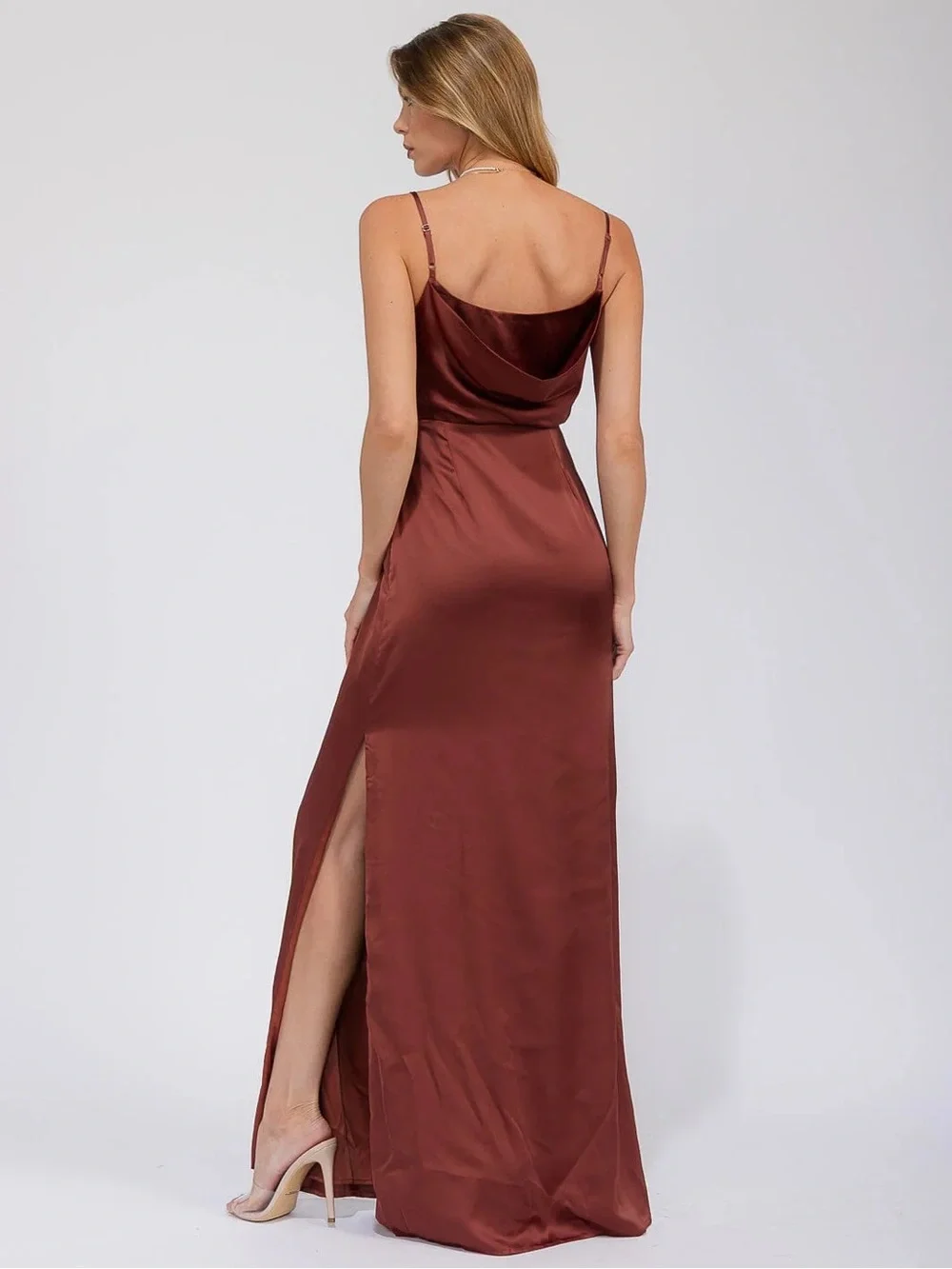 R.S.V.P. by Sugarlips | Sleeveless Cowl Neck Side Slit Bridesmaid Dress Rust New